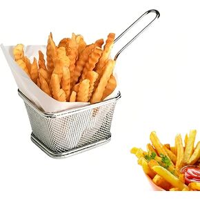 Stainless Steel Mini Square Fry Basket French Fries Holder, Fried Food Table Serving (Small 4inch)