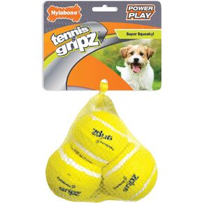 Nylabone Power Play Tennis Gripz Fetch Toy, Squeaky Tennis Ball Chew Toy for Dogs, Small (3 Count)
