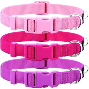 azuza 3 Pack Dog Collars Comfortable and Adjustable Nylon Dog Collars for for Small Dogs, S (11-16inch)，Pink, Hot Pink and Purple