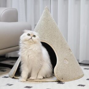 BEQHAUSE Cat Tent for Indoor Cats,Pet Teepee House,Removable Portable Indoor/Outdoor Pet Tent Scratch Resistant Hideaway Cat Caves with Non-Slip Bottom up to 22 Lbs（10.2 * 20.8 * 22.8in） Gery.