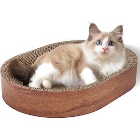 ComSaf Cat Scratching Board - Cat Scratcher for Indoor Cats, Cardboard Cat Scratch Pad Oval Cat Scratcher Bed for Kitten, Durable Cat Scratcher Bowl Circle, Furniture Protector from Cat Claws