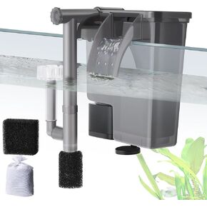 5W Hang-on Aquarium Filter, 124GPH Quiet Fish Tank Filter with Filter Sponge and Activated Carbon, Adjustable Waterfall Filter for 8-35 Gallon Fish Tank