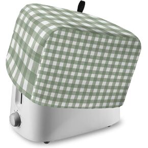 Sage Green Buffalo Plaid Toaster Cover 2 Slice, Small Kitchen Appliance Covers, Farmhouse Green White Checkered Toaster Oven Cover with Loop, Bread Machine Cover Polyester Dust Cover Protection