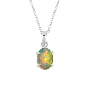 Natural Ethiopian Opal Gemstones Pendant Necklace, 925 Sterling Silver, Prong Setting, Opal Jewelry, Handmade Adjustable Birthstone Bridal Women Necklace