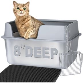 صندوق فضلات القطط مغلق من الفولاذ المقاوم للصدأ، صندوق فضلات كبير السعة بجوانب عالية، وعاء فضلات معدني طويل الأمد مع غطاء، خالٍ من الرائحة، مضاد لتسرب البول، سهل التنظيف، يشمل مغرفة وحصيرة in Kuwait