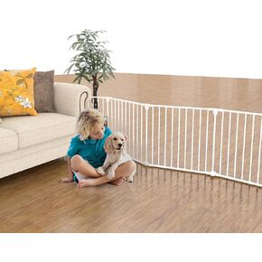 Dog Gate Indoor- 4-Metal Panel Indoor Foldable Dog Fence No Drilling Installation for Stairs, Hallways, or Doorways - 73x24-Inch Freestanding Doorways Pet Gate （Additional Length can be Added）
