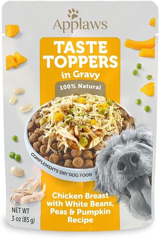 Applaws Taste Toppers، غطاء طعام طبيعي للكلاب، 12 قطعة، وجبة مكونة محدودة للكلاب، دجاج مع البازلاء والقرع في المرق، أكياس 3 أونصة in Saudi Arabia