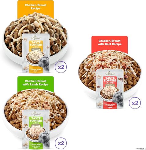 Applaws Taste Toppers، غطاء طعام طبيعي للكلاب، 12 قطعة، وجبة مكونة محدودة للكلاب، دجاج مع البازلاء والقرع في المرق، أكياس 3 أونصة in Saudi Arabia
