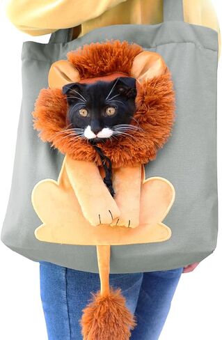 Pet Canvas Shoulder Bag Cat Carrier Portable Chest Cat Bag Outdoor Dog Tote Bag Travel Handbag for Small Cat Dog Animal Supplies (Dark Gray, Large) in Kuwait