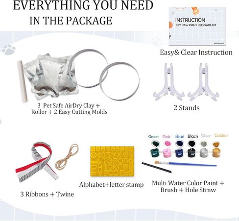 مجموعة طباعة مخالب الكلب أو القط تذكار (يصنع 2)، زخرفة بصمة قدم DIY مع أداة التخصيص وحوامل العرض، مجموعة انطباعات طباعة مخالب الحيوانات الأليفة من الطين، هدايا شخصية لمحبي الحيوانات الأليفة-2R in Kuwait
