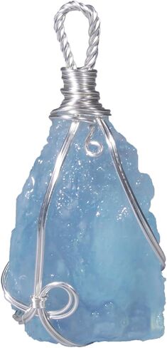Natural Gemstone Aquamarine Crystals Pendants, Handmade Blue Irregular Healing Crystal Charms Wire Wrapped Pendant, DIY Necklace Raw Stone Necklace Pendants for Jewelry Making in Kuwait