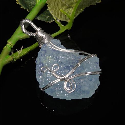Natural Gemstone Aquamarine Crystals Pendants, Handmade Blue Irregular Healing Crystal Charms Wire Wrapped Pendant, DIY Necklace Raw Stone Necklace Pendants for Jewelry Making in Kuwait
