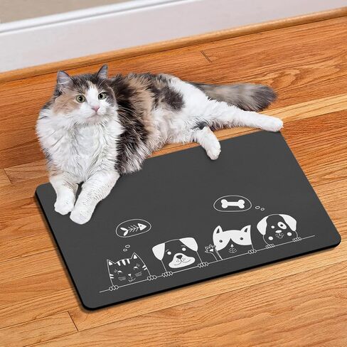 Pet Feeding Mat Dog Mat for Food and Water Dog Food Mat-Absorbent Quick Dry Dog Feeding Bowl Mat Pet Supplies (Dark Grey, 20"x12") in Saudi Arabia