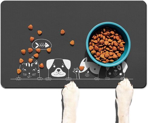 Pet Feeding Mat Dog Mat for Food and Water Dog Food Mat-Absorbent Quick Dry Dog Feeding Bowl Mat Pet Supplies (Dark Grey, 20"x12") in Saudi Arabia
