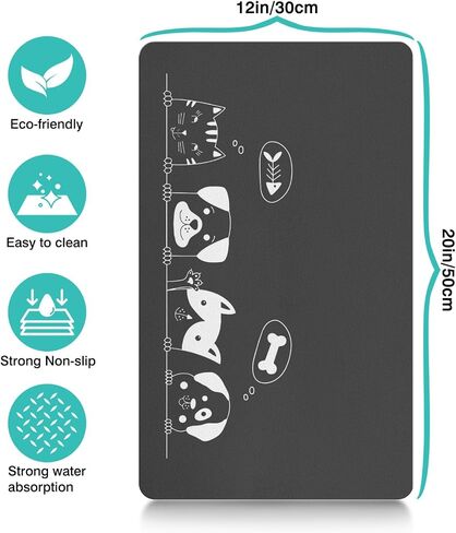 Pet Feeding Mat Dog Mat for Food and Water Dog Food Mat-Absorbent Quick Dry Dog Feeding Bowl Mat Pet Supplies (Dark Grey, 20"x12") in Saudi Arabia