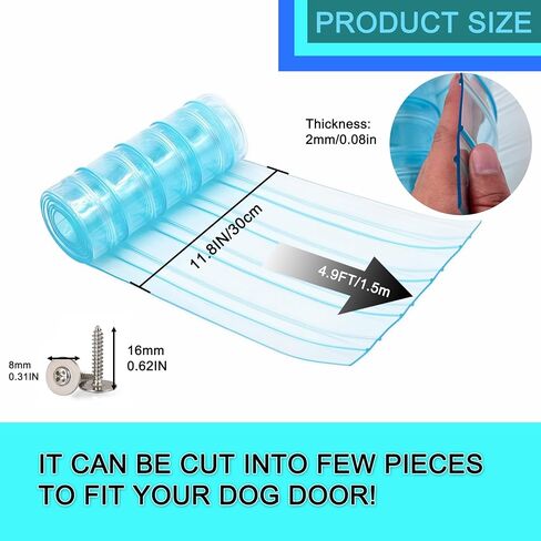 Dog Door Replacement Flaps, Safe PVC Plastic Vinyl Strip for Dog House Cat Doors, Flexible Soft Thicken Weatherproof for Pet Doghouse with Screws, Easy to DIY Cut & Install, 11.8in x 4.9ft in Saudi Arabia