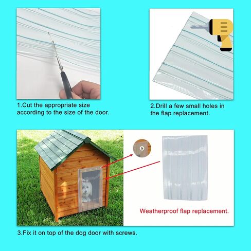 Dog Door Replacement Flaps, Safe PVC Plastic Vinyl Strip for Dog House Cat Doors, Flexible Soft Thicken Weatherproof for Pet Doghouse with Screws, Easy to DIY Cut & Install, 11.8in x 4.9ft in Saudi Arabia