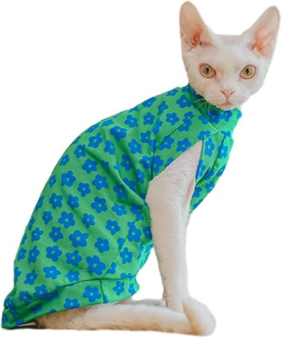 Bonaweite Sphynx Cat Vest, Cat Shirts for Cats Only, Breathable Geometric Print Cat Daily Wear Clothes for Devon Rex Cats Summer, Sleeveless Hairless Cat Vest, Kitten Sweater Pajamas for All Season in Saudi Arabia