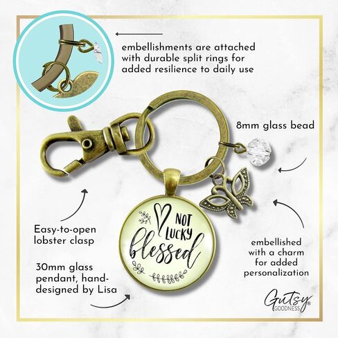 Not Lucky, Blessed Keychain Faith Inspired Vintage Jewelry For Women Butterfly Gift in Saudi Arabia