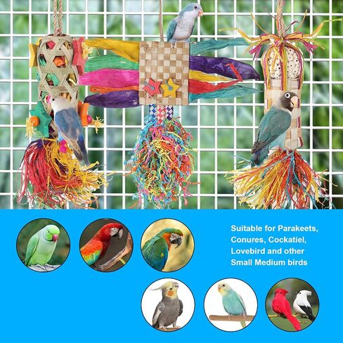 3 Pack Bird Colorful Chewing Toys Parrot Foraging Shredder Toys Shred Hanging Foraging Toys, Bird Toys for Parakeets Edible Palm Leaf Woven for Cockatiel Conure African Grey Parrot in Saudi Arabia