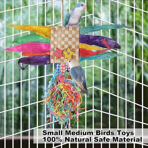 3 Pack Bird Colorful Chewing Toys Parrot Foraging Shredder Toys Shred Hanging Foraging Toys, Bird Toys for Parakeets Edible Palm Leaf Woven for Cockatiel Conure African Grey Parrot in Saudi Arabia