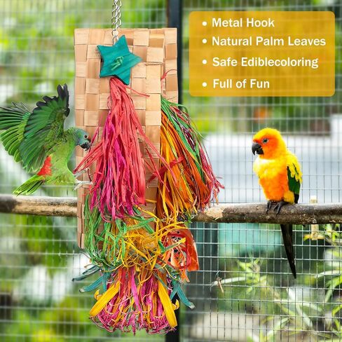 3 Pack Bird Colorful Chewing Toys Parrot Foraging Shredder Toys Shred Hanging Foraging Toys, Bird Toys for Parakeets Edible Palm Leaf Woven for Cockatiel Conure African Grey Parrot in Saudi Arabia
