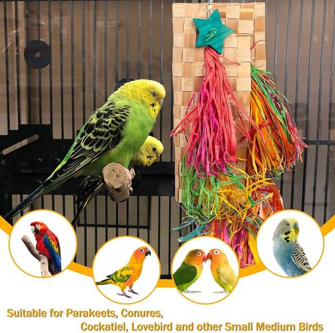 3 Pack Bird Colorful Chewing Toys Parrot Foraging Shredder Toys Shred Hanging Foraging Toys, Bird Toys for Parakeets Edible Palm Leaf Woven for Cockatiel Conure African Grey Parrot in Saudi Arabia