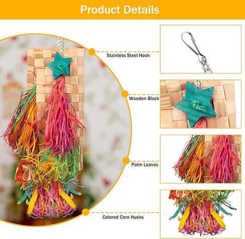 3 Pack Bird Colorful Chewing Toys Parrot Foraging Shredder Toys Shred Hanging Foraging Toys, Bird Toys for Parakeets Edible Palm Leaf Woven for Cockatiel Conure African Grey Parrot in Saudi Arabia