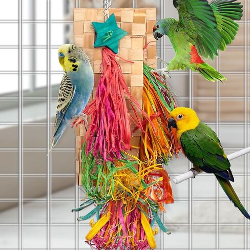 3 Pack Bird Colorful Chewing Toys Parrot Foraging Shredder Toys Shred Hanging Foraging Toys, Bird Toys for Parakeets Edible Palm Leaf Woven for Cockatiel Conure African Grey Parrot in Saudi Arabia