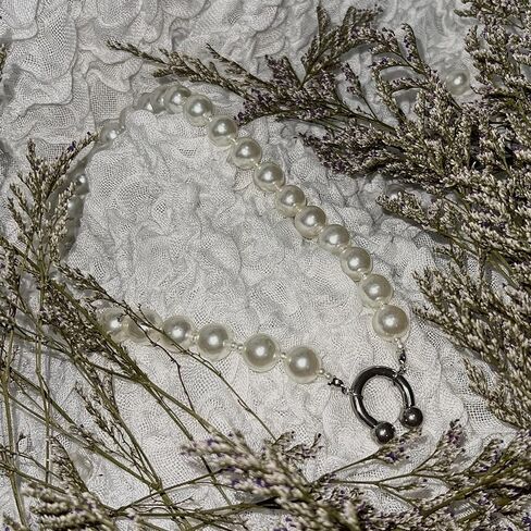 Unisex HANDMADE MGK Inspired, Punk Faux Pearl Necklace, Steel Horseshoe Clasp Pearl Necklace, Emo, Y2K, Trendy in Saudi Arabia