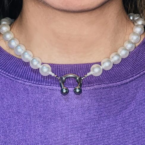 Unisex HANDMADE MGK Inspired, Punk Faux Pearl Necklace, Steel Horseshoe Clasp Pearl Necklace, Emo, Y2K, Trendy in Saudi Arabia