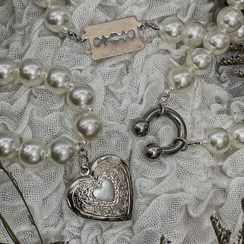 Unisex HANDMADE MGK Inspired, Punk Faux Pearl Necklace, Steel Horseshoe Clasp Pearl Necklace, Emo, Y2K, Trendy in Saudi Arabia