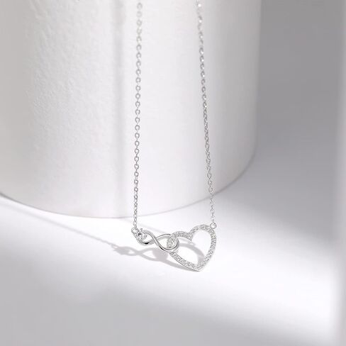 Infinity Heart Necklace for Women Silver Cubic Zirconia Diamond Gold Necklace Heart Charm Infinity Sign Necklace Friendship Promise Gift (Gold) in Saudi Arabia
