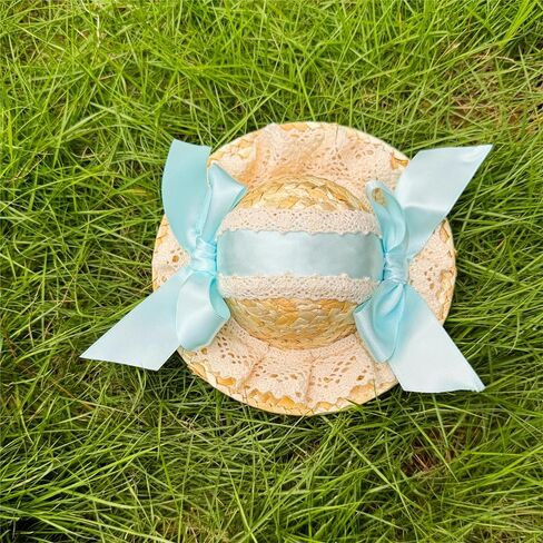Handmade Pet Straw Hat,Fairy Bow Dog Hat,Funny Sombrero Cap for Party Decorations,Cute Cat Outfit for Cats and Small Dogs,Cat Birthday Gifts for Party,Photo Prop in Kuwait