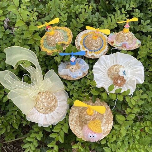 Handmade Pet Straw Hat,Fairy Bow Dog Hat,Funny Sombrero Cap for Party Decorations,Cute Cat Outfit for Cats and Small Dogs,Cat Birthday Gifts for Party,Photo Prop in Kuwait