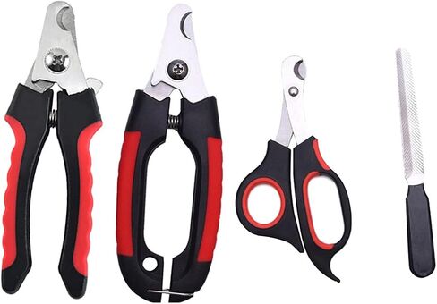 4 Pieces/set Pet Dog Cat Nail Clipper Cutter Stainless Steel Grooming Trimmer Scissors Clippers for Animals with Lock 2 sizes (Lagre, Black and Red) in Kuwait