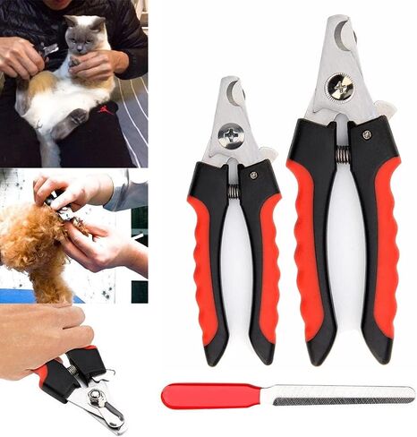 4 Pieces/set Pet Dog Cat Nail Clipper Cutter Stainless Steel Grooming Trimmer Scissors Clippers for Animals with Lock 2 sizes (Lagre, Black and Red) in Kuwait