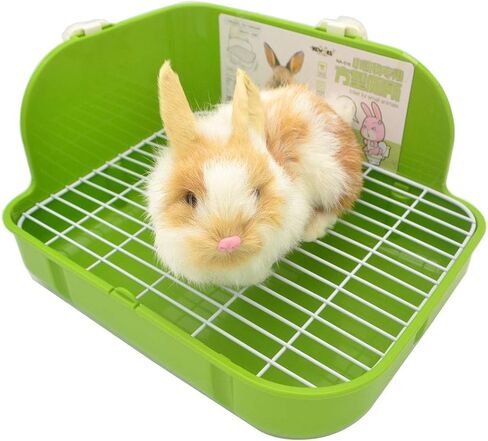SunshineBio Rabbit Litter Box Toilet for Small Animal Bunny Rabbits Guinea Pig Galesaur Ferrets Corner Litter Pan Potty Trainer with Stainless Steel Panel Small Pets Cage Toilet Bedding Box (Green) in Kuwait