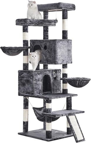 Cat Tree for Indoor Cats Large Adult, 66.9 Inches Multi-Level Tall Cat Tower with Sisal Scratching Posts, Large Plush Perches, Spacious Condos, Baskets, Hammock & Scraping Ladder (Light Gray) in Saudi Arabia