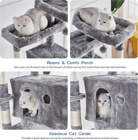 Cat Tree for Indoor Cats Large Adult, 66.9 Inches Multi-Level Tall Cat Tower with Sisal Scratching Posts, Large Plush Perches, Spacious Condos, Baskets, Hammock & Scraping Ladder (Light Gray) in Saudi Arabia