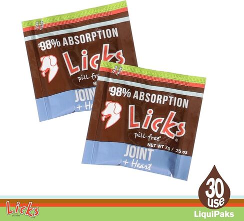 Licks Pill-Free Dog Joint and Heart - Glucosamine & Omega 3 Fish Oil Supplement for Dogs - Inflammation Supplements for Joint Support - Gel Packets - 30 Use in Saudi Arabia