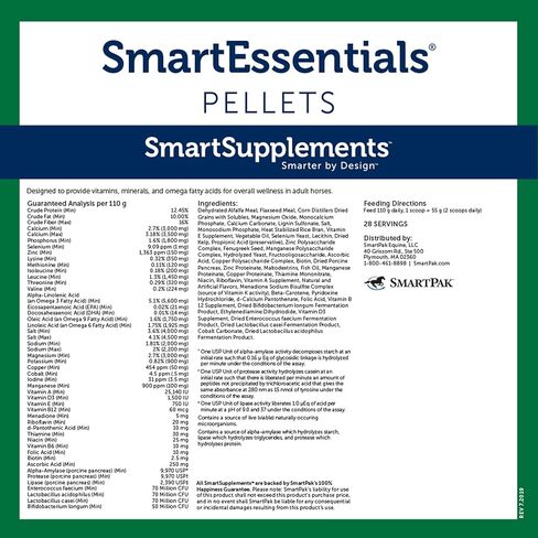 أساسيات التغذية SmartPak SmartPak | مكمل غذائي للخيول | يحتوي على الفيتامينات الأساسية والمعادن والأحماض الأمينية وأوميغا 3 | يساعد على تحسين صحة الجلد وفرو الحصان in Kuwait