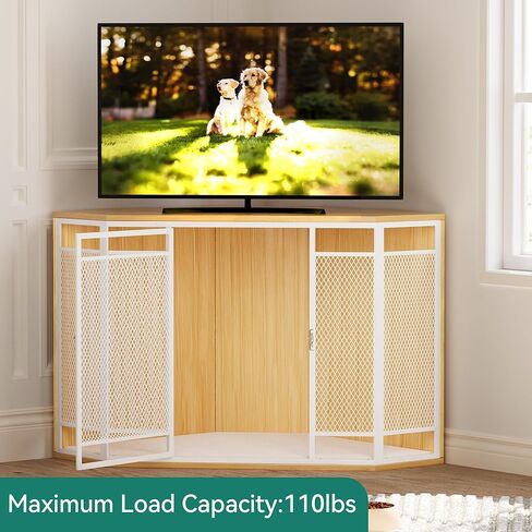 YITAHOME ركن قفص الكلب الأثاث مع وسادة، 43.7 "أثاث بيت الكلب مع شبكة معدنية، بيت الكلب الخشبي للكلاب المتوسطة الصغيرة، لون الجوز in Saudi Arabia