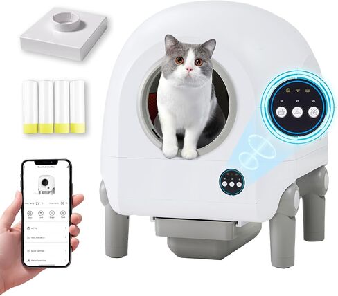 Self Cleaning Cat Litter Box, Large Automatic Cat Litter Box for Multiple Cats with APP Control 68L Large Event Space 4 Rolls Garbage Bags 1 Scent Box (Automatic Litter Box) in Saudi Arabia