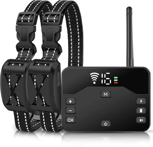 سياج لاسلكي للكلاب، نظام سياج كهربائي 2 في 1 لكلبين مع طوق تدريب وجهاز تحكم عن بعد، IP65 مقاوم للماء، نظام جديد لاحتواء الحيوانات الأليفة الآمن لجميع الكلاب، يغطي مساحة تصل إلى 8 فدان (20-850 قدمًا) in Kuwait