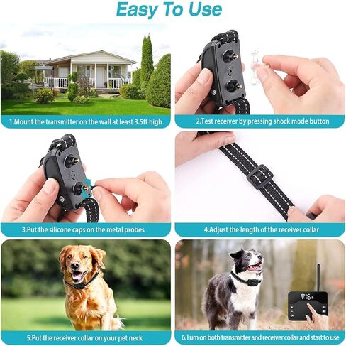 سياج لاسلكي للكلاب، نظام سياج كهربائي 2 في 1 لكلبين مع طوق تدريب وجهاز تحكم عن بعد، IP65 مقاوم للماء، نظام جديد لاحتواء الحيوانات الأليفة الآمن لجميع الكلاب، يغطي مساحة تصل إلى 8 فدان (20-850 قدمًا) in Kuwait