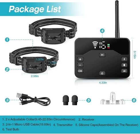 سياج لاسلكي للكلاب، نظام سياج كهربائي 2 في 1 لكلبين مع طوق تدريب وجهاز تحكم عن بعد، IP65 مقاوم للماء، نظام جديد لاحتواء الحيوانات الأليفة الآمن لجميع الكلاب، يغطي مساحة تصل إلى 8 فدان (20-850 قدمًا) in Kuwait