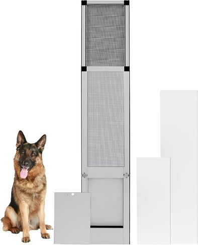 Dog Door for Sliding Door - Large Dog Door for Sliding Glass Door - Patio Sliding Door Dog Door Insert - Opening Width: 11 in, Max Height: 84.25 in, Color: Silver Aluminum in Saudi Arabia