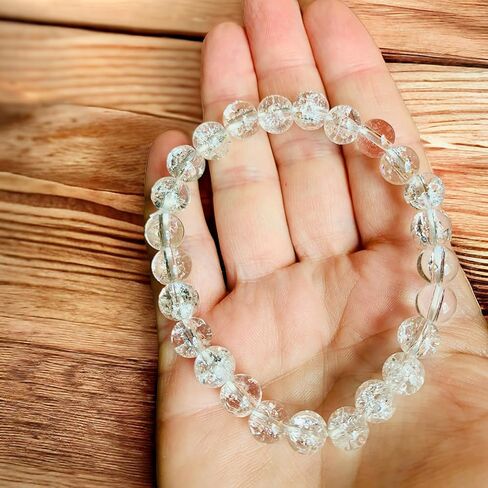 كريستال النار والجليد الكوارتز الشفاف 8 مم خرز دائري قابل للتمدد ~ مجموعة هدية مع سيلينيت مجاني ~ أحجار كريمة شبه ثمينة ~ 7.25-7.50 بوصة ~ للجنسين ~ الريكي ~ ميتافيزيقي ~ التأمل in Kuwait