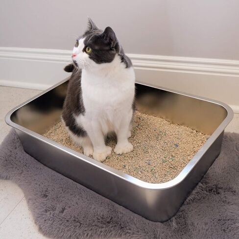 Midlee Stainless Steel Cat Litter Box- XL Size- 23.5" x 15.5" x 5.75" in Saudi Arabia